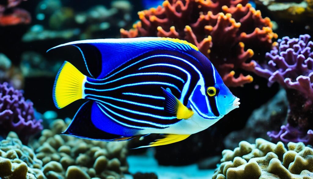 Emperor Angelfish in aquarium with live rock