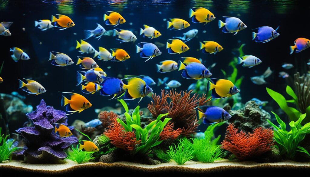 community aquarium with angelfish