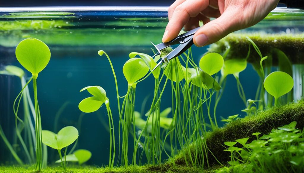 Pruning aquatic plants for tank maintenance