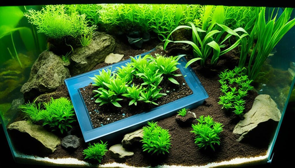 illustration of planting Cabomba in aquarium