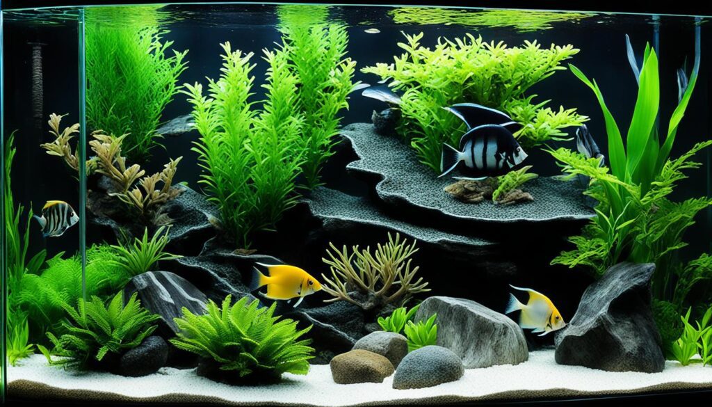 Black Lace Angelfish in a well-aquascaped tank