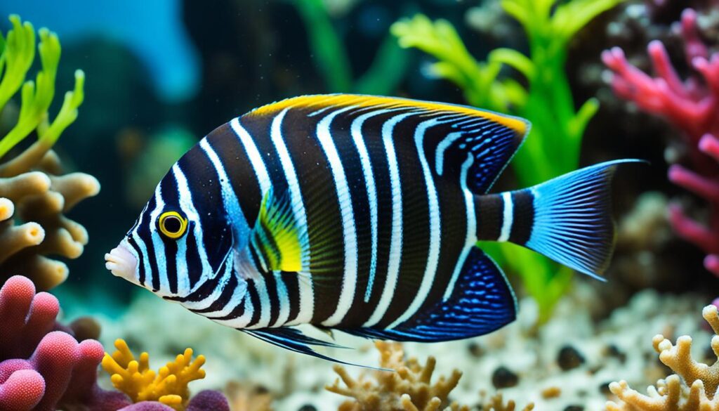 Zebra Angelfish feeding